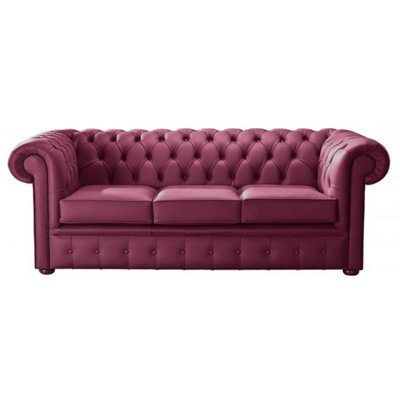 Chesterfield 3 Seater Shelly Anemone Leather Sofa Bespoke In Classic Style - image 1