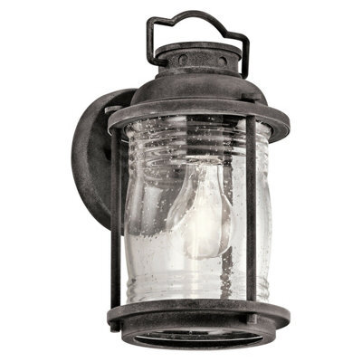 Stylish Outdoor Ip44 Wall Light With Weathered Zinc Finish And Led E27 Socket