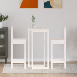 Berkfield 3 Piece Bar Set White Solid Wood Pine - thumbnail 3
