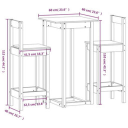 Berkfield 3 Piece Bar Set White Solid Wood Pine - thumbnail 9