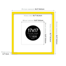 "17X17"" Yellow Picture Frame - 17X17"" Square Frame With 14X14"" Mount For 17X17""/14X14"" Pictures Moderrn Style Thin Edge, 1 Pack" - thumbnail 2