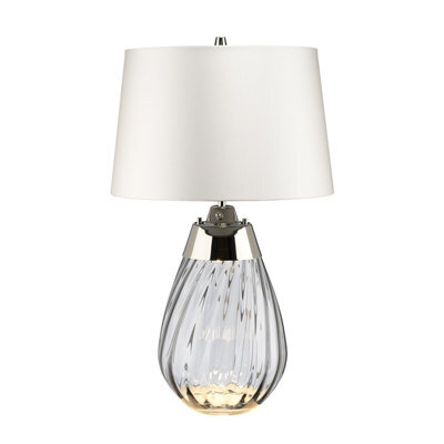 Elstead Lena 2 Light Small Smoke Table Lamp With Off-White Shade, Smoke-Tinted Glass , Off-White Shade, E27