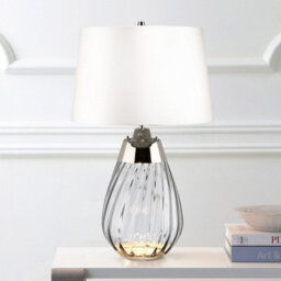 Luminosa Lighting Elstead Lena 2 Light Small Smoke Table Lamp With Off-White Shade, Smoke-Tinted Glass , Off-White Shade, E27 - thumbnail 2