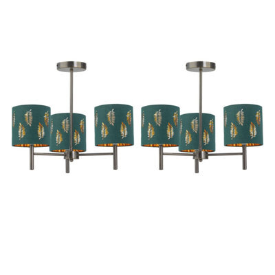 First Choice Lighting Set Of 2 Brea - Antique Brass Light Fittings & Dark Green Fern Shades - image 1