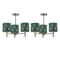 First Choice Lighting Set Of 2 Brea - Antique Brass Light Fittings & Dark Green Fern Shades - thumbnail 1