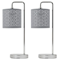 First Choice Lighting Set Of 2 Chrome Arched 46Cm Table Lamp With Grey Cut Out Shades - thumbnail 1