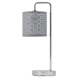 First Choice Lighting Set Of 2 Chrome Arched 46Cm Table Lamp With Grey Cut Out Shades - thumbnail 2