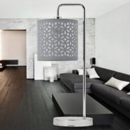 First Choice Lighting Set Of 2 Chrome Arched 46Cm Table Lamp With Grey Cut Out Shades - thumbnail 8