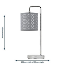 First Choice Lighting Set Of 2 Chrome Arched 46Cm Table Lamp With Grey Cut Out Shades - thumbnail 9