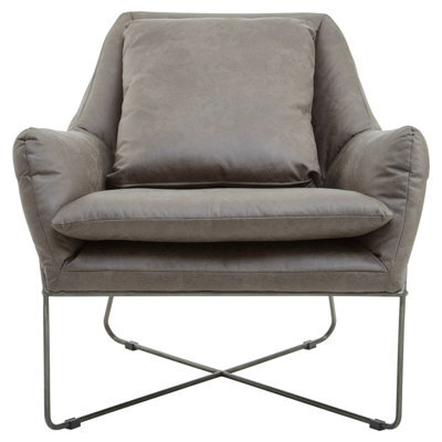 Orsina Stylish Grey Faux Leather Chair, Leather Upholstered Accent Chair For Reading, Mid-Century Design Armchair - image 1