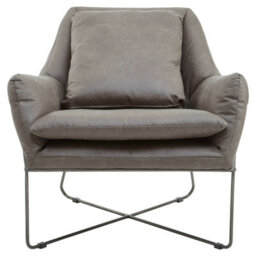 Orsina Stylish Grey Faux Leather Chair, Leather Upholstered Accent Chair For Reading, Mid-Century Design Armchair