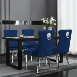Groundlevel Set Of 2 Plush Velvet Dining Chairs With Lion Head Knocker - thumbnail 1