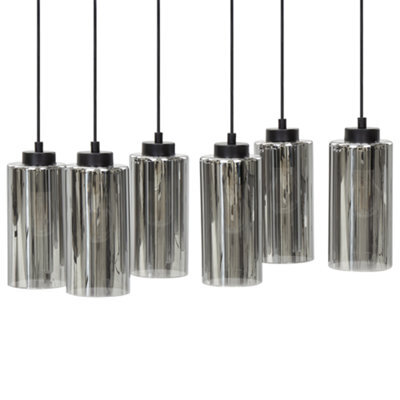 Wyld and Coco Lumina Hanging Lamp - 6-Light Smoked Glass Pendant With Grey-Black Iron Base, W60 X D30 X H105Cm - image 1
