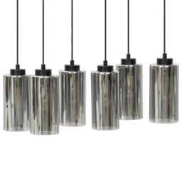 Wyld and Coco Lumina Hanging Lamp - 6-Light Smoked Glass Pendant With Grey-Black Iron Base, W60 X D30 X H105Cm - thumbnail 1
