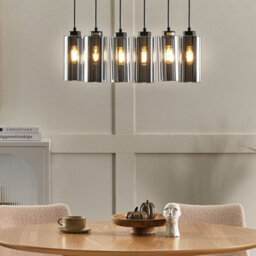 Wyld and Coco Lumina Hanging Lamp - 6-Light Smoked Glass Pendant With Grey-Black Iron Base, W60 X D30 X H105Cm - thumbnail 2