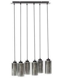 Wyld and Coco Lumina Hanging Lamp - 6-Light Smoked Glass Pendant With Grey-Black Iron Base, W60 X D30 X H105Cm - thumbnail 3