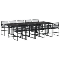 Walplus 11 Piece Garden Outdoor Dining Set Suitable For Backyard, Patio Black Poly Rattan - thumbnail 2