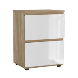 Urbn-Living Urbnliving 49Cm Height Glossy 2 Drawers Bedside Cabinet Chest Of Drawers With Smooth Metal Runner Oak & White - thumbnail 2