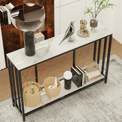 Marble Console Table Black Metal Frame With Shelf Side Table Bookshelf - image 1
