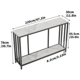 Marble Console Table Black Metal Frame With Shelf Side Table Bookshelf - thumbnail 2