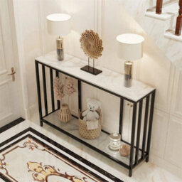 Marble Console Table Black Metal Frame With Shelf Side Table Bookshelf - thumbnail 6