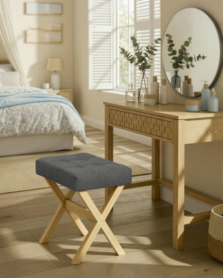 LEDREM Dressing Table Stool, Upholstered Makeup Vanity Stool, Foot Rest,for Bedroom, Wardrobe,slate Grey And Natural Beige - image 1