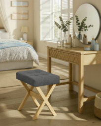 Songmics Dressing Table Stool, Upholstered Makeup Vanity Stool, Foot Rest,for Bedroom,slate Grey And Natural Beige