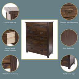 Core Products 5 Drawer Chest, Rich Dark Brown Lacquer Finish, Boston Range H115.0Cm X W90.0Cm X D40.0Cm - thumbnail 9