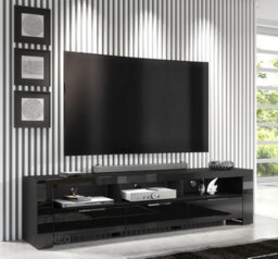 Furneo 200Cm Black Long Tv Stand Unit Cabinet Matt & High Gloss White Led Lights Phantom 10 - thumbnail 1