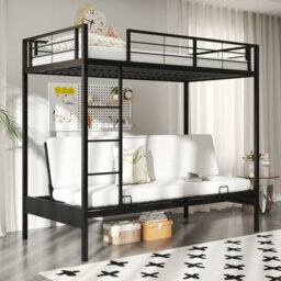 Costway Single Over Futon Bunk Bed Convertible Couch And Bed W/ Ladder-Black - thumbnail 9