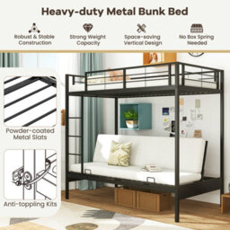 Costway Single Over Futon Bunk Bed Convertible Couch And Bed W/ Ladder-Black - thumbnail 6