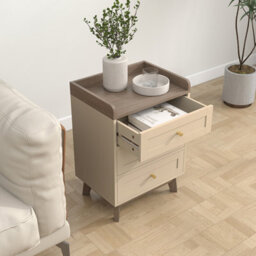 Melody Maison Cream & Wood 3 Drawer Bedside Table - Oswin Range - thumbnail 3