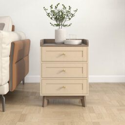 Melody Maison Cream & Wood 3 Drawer Bedside Table - Oswin Range - thumbnail 5