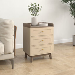 Melody Maison Cream & Wood 3 Drawer Bedside Table - Oswin Range - thumbnail 2