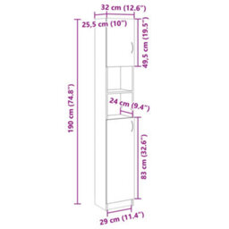 Vidaxl Bathroom Cabinet Sonoma Oak 32X25.5X190 Cm Engineered Wood - thumbnail 3