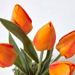 Homescapes Artificial Orange & Red Handcrafted Tulips In Grey Decorative Stone Pot, 27 Cm - thumbnail 4