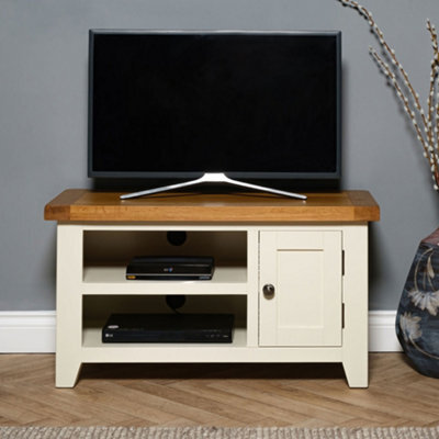 Elm Home And Garden Painted Cream Oak Small Tv Video Media Unit 50Cm High X 91Cm Wide X 37Cm Deep Fully Assembled - image 1