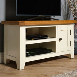 Elm Home And Garden Painted Cream Oak Small Tv Video Media Unit 50Cm High X 91Cm Wide X 37Cm Deep Fully Assembled - thumbnail 2