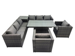 Fimous 8 Seater Outdoor Corner Sofa Height Adjustable Rising Lifting Table Set Garden Rattan Furniture Set With Side Table - thumbnail 1