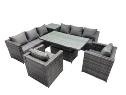 Fimous 8 Seater Outdoor Corner Sofa Height Adjustable Rising Lifting Table Set Garden Rattan Furniture Set With Side Table - thumbnail 2