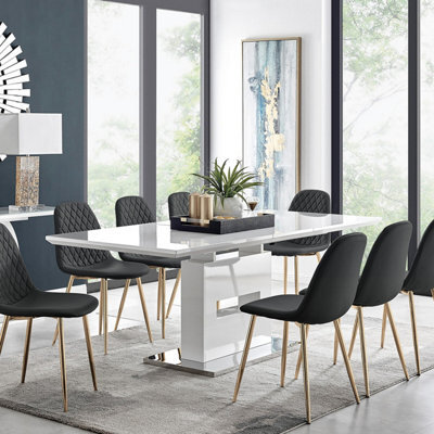 Furniturebox Uk Arezzo Large Extending Dining Table And 8 Black Corona Gold Leg Chairs - image 1
