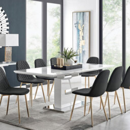Furniturebox Uk Arezzo Large Extending Dining Table And 8 Black Corona Gold Leg Chairs