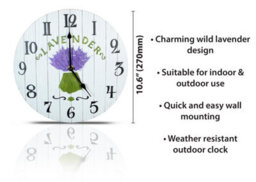St Helens Home & Garden Rustic Style 27Cm Lavender Design Outdoor / Indoor Wall Clock - thumbnail 2