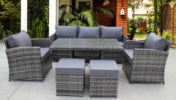 UK Leisure World Rattan Wicker Conservatory Outdoor Garden Furniture Dining Set Corner Sofa Table (Grey) - thumbnail 1