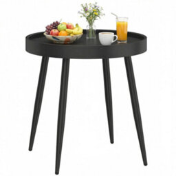Round Garden Table, Outdoor Coffee Side Table With Plastic Top