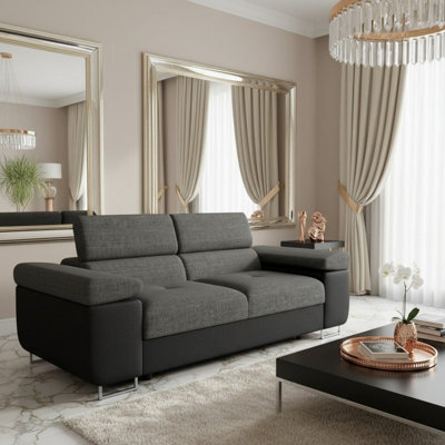 Torezio Sofa 2 Two Seater With Adjustable Headrests Chipboard Wooden Frame198X102X70 90Cm Black And Dark Grey - image 1