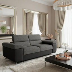 Torezio Sofa 2 Two Seater With Adjustable Headrests Chipboard Wooden Frame198X102X70 90Cm Black And Dark Grey - thumbnail 1