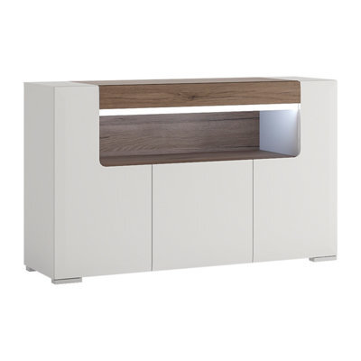 Furniture To Go Toronto 3 Door Sideboard With Open Shelving (Inc. Plexi Lighting) In White And Oak - image 1