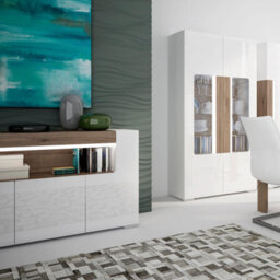 Furniture To Go Toronto 3 Door Sideboard With Open Shelving (Inc. Plexi Lighting) In White And Oak - thumbnail 7