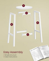 LEDREM Bar Stool Set Of 2 Round Chair High Kitchen Seat Steel Frame Height 65 Cm Easy Assembly - thumbnail 2